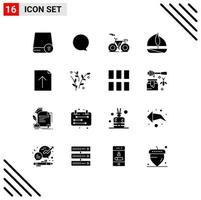 Group of 16 Solid Glyphs Signs and Symbols for leaf import bicycle document boat Editable Vector Design Elements