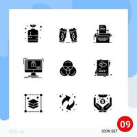 9 User Interface Solid Glyph Pack of modern Signs and Symbols of data safe ireland protection machine Editable Vector Design Elements