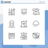 Mobile Interface Outline Set of 9 Pictograms of celebrate stack down layers green eco Editable Vector Design Elements
