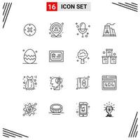 Modern Set of 16 Outlines and symbols such as easter egg factory person construction record Editable Vector Design Elements