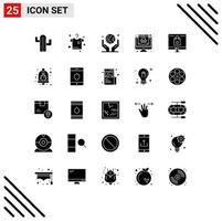 Universal Icon Symbols Group of 25 Modern Solid Glyphs of bag data globe in hand cyber computer Editable Vector Design Elements