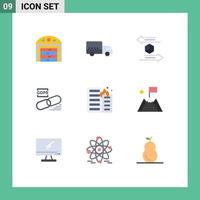 User Interface Pack of 9 Basic Flat Colors of burning secure delivery lock clip Editable Vector Design Elements