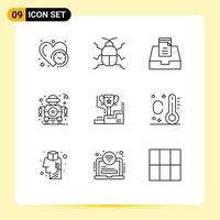 Modern Set of 9 Outlines Pictograph of cup tech inbox smart robot Editable Vector Design Elements