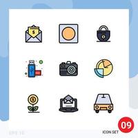 9 iconos creativos signos y símbolos modernos de cámara de verano negocio conexión usb elementos de diseño vectorial editables vector