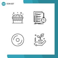 Set of 4 Modern UI Icons Symbols Signs for cart cd food list dvd Editable Vector Design Elements