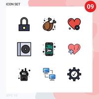 Universal Icon Symbols Group of 9 Modern Filledline Flat Colors of heart research heartbeat explore disc Editable Vector Design Elements