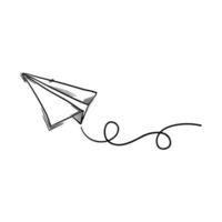 Doodle paper airplane vector isolated on white background. Travel and route symbol line icon.