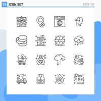 User Interface Pack of 16 Basic Outlines of money cash network thinking head Editable Vector Design Elements