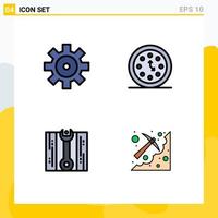 4 User Interface Filledline Flat Color Pack of modern Signs and Symbols of setting fix clock time cave Editable Vector Design Elements