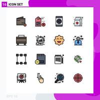 Group of 16 Flat Color Filled Lines Signs and Symbols for target suitcase location luggage pack Editable Creative Vector Design Elements