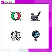 conjunto moderno de 4 colores planos y símbolos de línea de llenado, como flechas, café, bola derecha, tienda, elementos de diseño vectorial editables vector