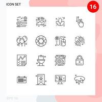 paquete de 16 signos y símbolos de contornos modernos para medios de impresión web, como elementos de diseño de vectores editables de gestos de loto hacia arriba