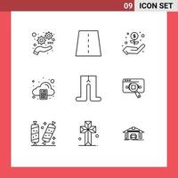 Group of 9 Modern Outlines Set for clothes tax highway calculate accounting Editable Vector Design Elements