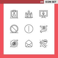 conjunto de 9 iconos de interfaz de usuario modernos símbolos signos para interruptor detener boda eliminar bloque elementos de diseño vectorial editables vector