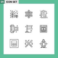 Pack of 9 creative Outlines of banner camera accessories web ancient camera roll clipboard Editable Vector Design Elements