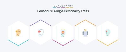 Concious Living And Personality Traits 25 Flat icon pack including person. hands. puzzle. arms. man vector
