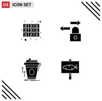 Group of 4 Solid Glyphs Signs and Symbols for cabinet promo files lock cup Editable Vector Design Elements