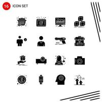 Pack of 16 Modern Solid Glyphs Signs and Symbols for Web Print Media such as complete body chart avatar stack Editable Vector Design Elements