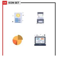 Group of 4 Flat Icons Signs and Symbols for document play paper console business Editable Vector Design Elements