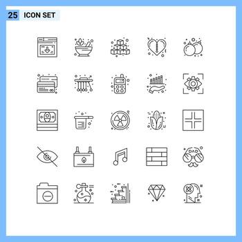 25 Universal Lines Set for Web and Mobile Applications bomb valentines lotus heart game Editable Vector Design Elements