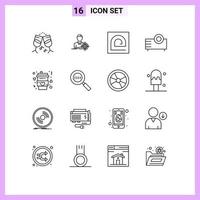 Mobile Interface Outline Set of 16 Pictograms of coffee projector finger products devices Editable Vector Design Elements
