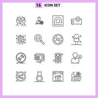 Mobile Interface Outline Set of 16 Pictograms of coffee projector finger products devices Editable Vector Design Elements