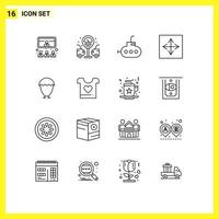 Group of 16 Modern Outlines Set for egg bird bathyscaph interface arrow Editable Vector Design Elements