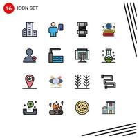 Group of 16 Modern Flat Color Filled Lines Set for delete geography human education engineering Editable Creative Vector Design Elements