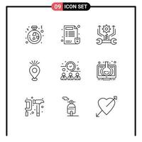 9 iconos creativos signos y símbolos modernos de reuniones control de vacaciones ubicación de camping elementos de diseño vectorial editables vector