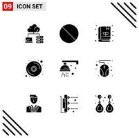 Pack of 9 Modern Solid Glyphs Signs and Symbols for Web Print Media such as hardware medical plant wash bathroom Editable Vector Design Elements