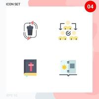 Group of 4 Modern Flat Icons Set for waste bible management delegate easter Editable Vector Design Elements