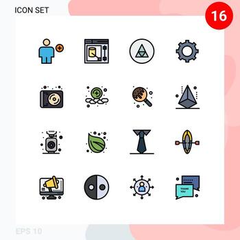 Pack of 16 creative Flat Color Filled Lines of device setting web cog symbolism Editable Creative Vector Design Elements