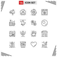 Universal Icon Symbols Group of 16 Modern Outlines of internet setting store web process Editable Vector Design Elements