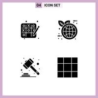 4 Universal Solid Glyph Signs Symbols of tic tac toe law earth day auction mesh Editable Vector Design Elements