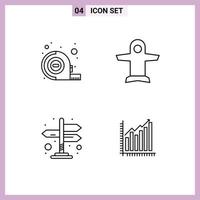 Modern Set of 4 Filledline Flat Colors and symbols such as measuring arrows plane vehicles analytics Editable Vector Design Elements