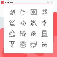 Universal Icon Symbols Group of 16 Modern Outlines of accessories map stick location socket Editable Vector Design Elements