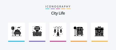 City Life Glyph 5 Icon Pack Including . life. life. city. life. Creative Icons Design vector