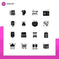 Set of 16 Modern UI Icons Symbols Signs for meal food fire exit drink radio Editable Vector Design Elements