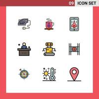 Universal Icon Symbols Group of 9 Modern Filledline Flat Colors of robot study playing student desk Editable Vector Design Elements