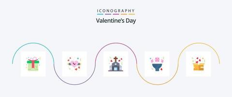 Valentines Day Flat 5 Icon Pack Including donation. celebrate. church. roses. flowers vector