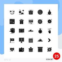 Modern Set of 25 Solid Glyphs and symbols such as christmas technology aid network connected Editable Vector Design Elements