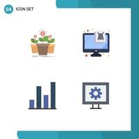 4 User Interface Flat Icon Pack of modern Signs and Symbols of growth analytics pot monitor graph Editable Vector Design Elements