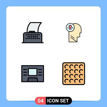 Group of 4 Modern Filledline Flat Colors Set for cinema script atm typewriter idea cookie Editable Vector Design Elements