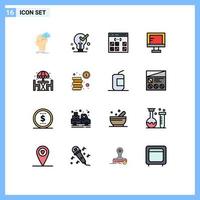 Universal Icon Symbols Group of 16 Modern Flat Color Filled Lines of study computer ok interface develop Editable Creative Vector Design Elements