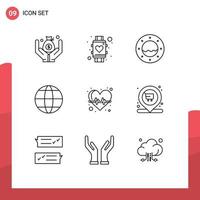 9 Outline concept for Websites Mobile and Apps health care heart marine beat globe Editable Vector Design Elements