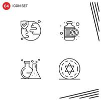 Pack of 4 Modern Filledline Flat Colors Signs and Symbols for Web Print Media such as world tube bottle rx circle Editable Vector Design Elements