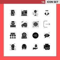 Group of 16 Solid Glyphs Signs and Symbols for building tie board suit heart Editable Vector Design Elements