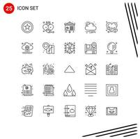 Mobile Interface Line Set of 25 Pictograms of cloud love conference heart weather Editable Vector Design Elements
