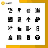 Group of 16 Modern Solid Glyphs Set for analytics case circus briefcase business Editable Vector Design Elements