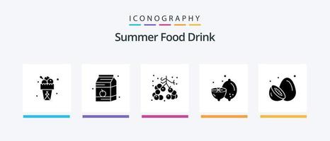 Summer Food Drink Glyph 5 Icon Pack Including fruit. fruit. berries. summer. lemon. Creative Icons Design vector